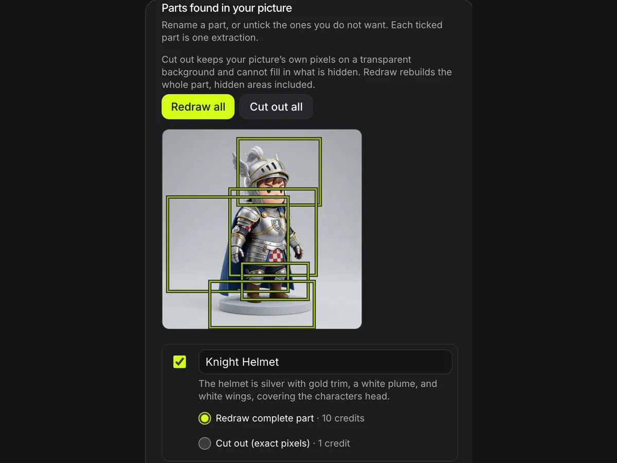 AI Image Part Extractor: One Object per Picture for 3D